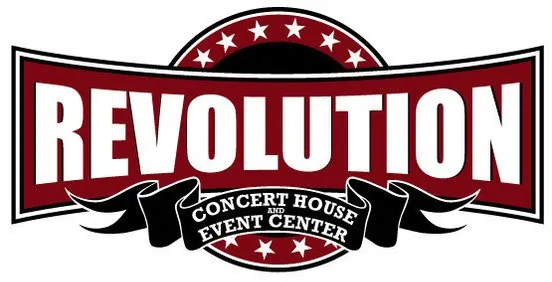 A red and white logo for the concert house event center.